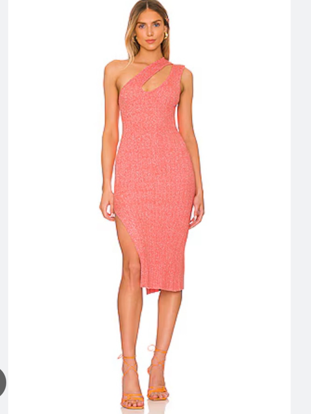 NBD Coral Ribbed Knit one Shoulder midi Dress - Picture 3 of 4